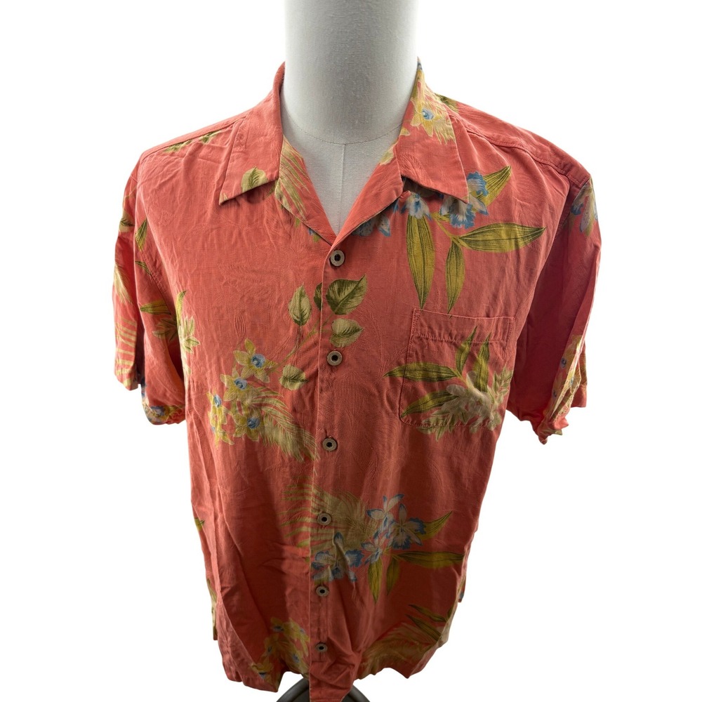 Tommy Bahama Silk Hawaiian Shirt Coral Short Sleeve Mens‎ Large